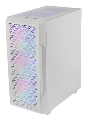 Mars Gaming MC-GEO, Caja Gaming ATX, 4x Ventiladores FRGB Rainbow 12cm, Panel Frontal Mesh Geométrico, Ventana Lateral Cristal Templado, Semitorre PC Doble Cámara, Soporte Refrigeración Líquida, Blanco