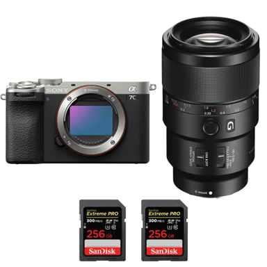 Cámara híbrida Sony A7C II Silver + FE 90mm f/2.8 Macro G OSS + 2 SanDisk 256GB Extreme PRO UHS-II + Ebook ''20 consejos para fotos que impactan''