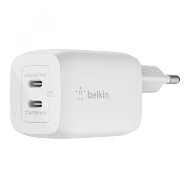 Belkin Chargeur secteur double port USB-C 65 W, charge rapide Power Delivery 3.0 avec technologie GaN pour iPhone 14, iPhone 13, Pro, Pro Max, Mini, iPad Pro, MacBook, Galaxy S23, S22 et autres