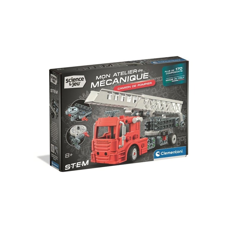 Clementoni Camion de pompier Set de construction 170+ pièces direction fonctionnelle échelle déployable et Neuf