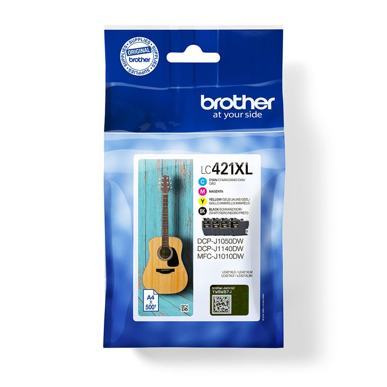 Ensemble de Cartouches d'Encre Originales de Haute Qualité pour Brother LC421XL - Noir, Cyan, Magenta, Jaune (4 unités) - Neuf