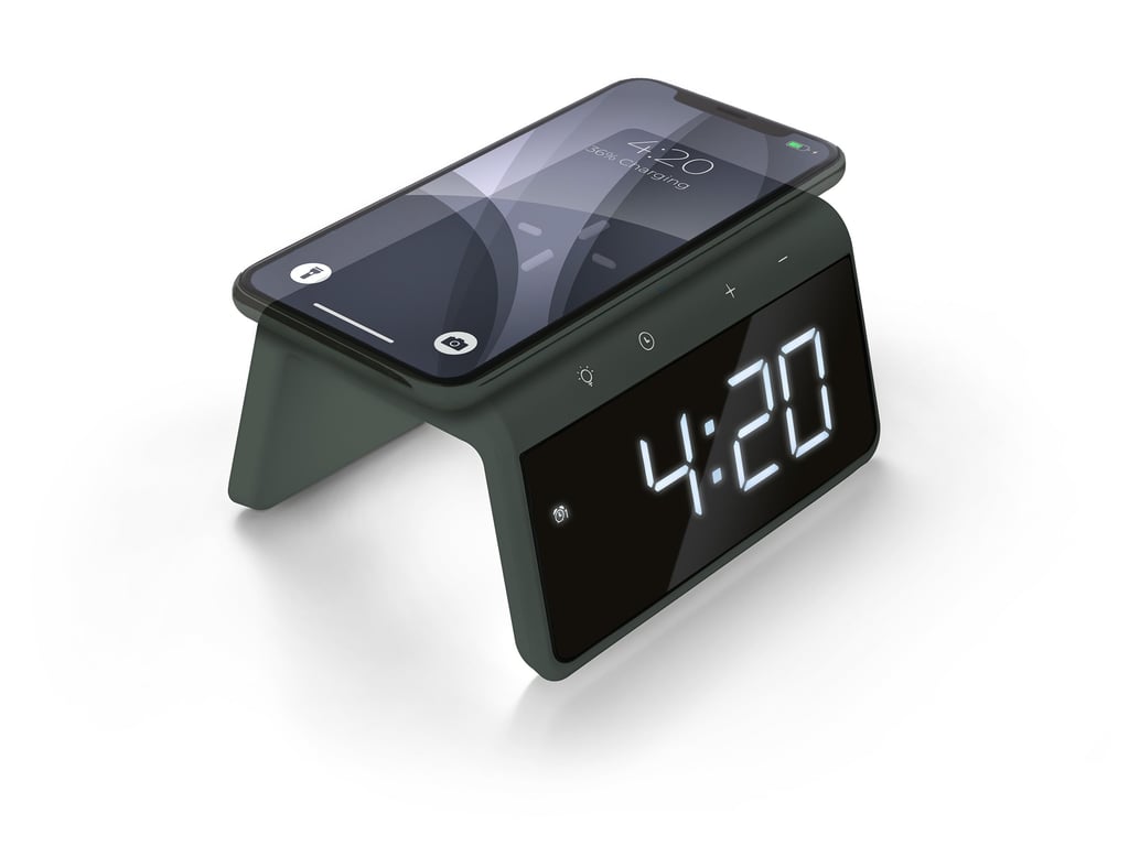 Reloj despertador digital Jupiter con cargador inalámbrico - Reloj despertador doble con luz de alarma - Verde medianoche (HCG019QI-MG)
