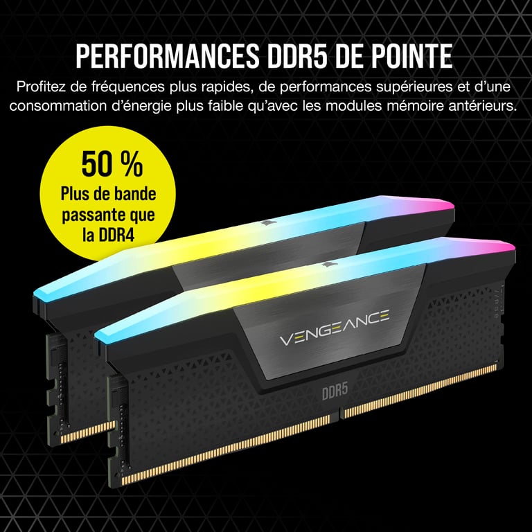 Corsair Vengeance RGB CMH48GX5M2E6000C36 module de mémoire 48 Go 2 x 24 Go DDR5 Neuf - vue 2