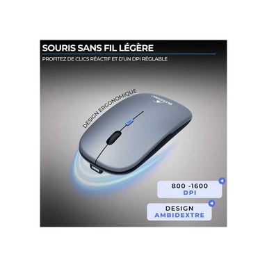 Ensemble sans fil BLUESTORK Pack Mini Clavier AZERTY compact + Souris ambidextre DPI 800/1600 Bluetooth & Dongle 2,4 GHz Gris/Noir