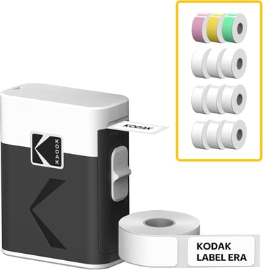 KODAK Memo Label ERA M50 Bundle - Stampante di etichette wireless + 13 rotoli di adesivi, Bluetooth, iOS/Android, stampa in 5 secondi, 4 colori di carta (bianco, rosa, giallo, verde) - Bianco.