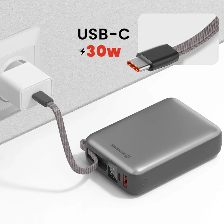 Batterie Externe 20000mAh avec Câble USB C intégré Ports USB C USB Neuf - vue 3
