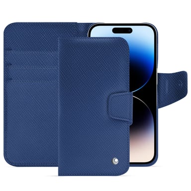 Housse cuir Apple iPhone 15 Pro -  - Bleu - Cuir saffiano