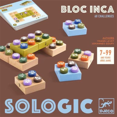 Jeu de logique solo Djeco Bloc Inca 60 défis 16 blocs en bois Multicolore - Neuf