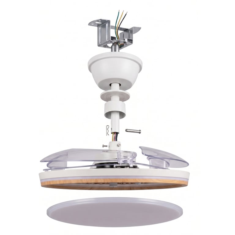Ventilateur de plafond LED rétractable Yatek Rubia moteur DC 6980 lm 6 vitesses télécommande lumière réglable Ø107 cm hêtre Neuf - vue 3