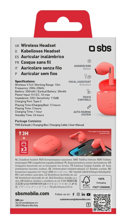 SBS Go Pods Casque True Wireless Stereo TWS Ecouteurs AppelsMusique USB Type C Bluetooth Neuf - vue 2