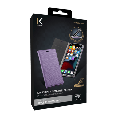 Diarycase 2.0 Custodia a conchiglia in vera pelle con supporto magnetico per Apple iPhone 13 Pro, viola lilla