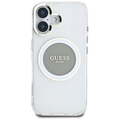 Étui Guess IML Metal Colored Circle Classic Logo MagSafe pour iPhone 16 gris