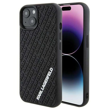 Custodia Karl Lagerfeld per iPhone 15 6.1'' nero Custodia rigida in gomma 3D Multi Logo