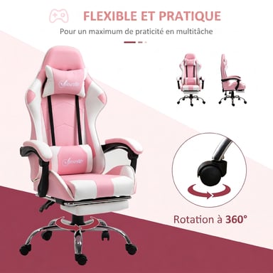 Roline Chaise Gamer Rose Ergonomique Inclinable avec Repose-pieds