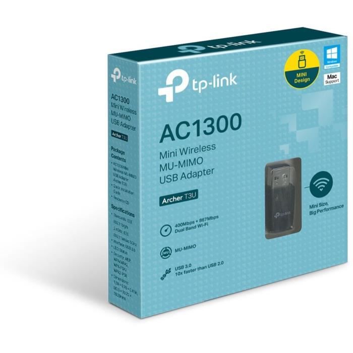 TP-Link Potente dongle WiFi AC1300 Mbps, adaptador wifi USB, dongle wifi, USB 3.0, MU-MIMO, Archer T3U