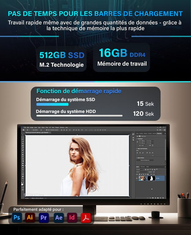 Greed V2 Office PC / Ordinateur de bureau Intel Core i7 Home Office Tour Computer avec DDR4 RAM 4 8 GHz SSD DVD+RW USB 3.1 WiFi Windows 11 Pro Neuf - vue 2