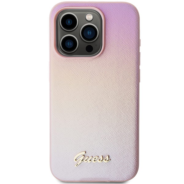 Guess Coque Saffiano pour iPhone 14 Pro Max rose irisé Rose - vue 2