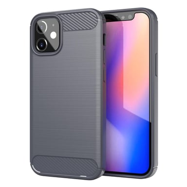Coque pour Apple iPhone 12 MINI en BRUSHED GRIS Housse de protection Étui en silicone TPU flexible, aspect inox et fibre de carbone