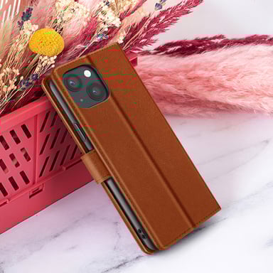 Zanaé Funda tipo cartera para iPhone 13 Mini con soporte y lengüeta magnética Marrón