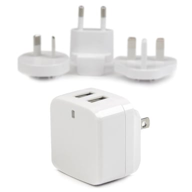 Cargador de pared de 2 puertos USB StarTech.com - Alta potencia 17W / 3,4A - Cargador de viaje internacional - Blanco