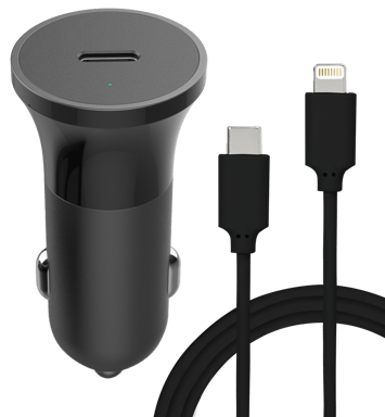 BigBen Connected Cable USB C/Lightning de entrega de energía del cargador 20W del coche del USB C Negro
