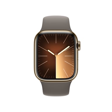 Watch Series 9 GPS + Cellulaire, boitier en Acier de 41 mm avec boucle en caoutchouc M/L, Or