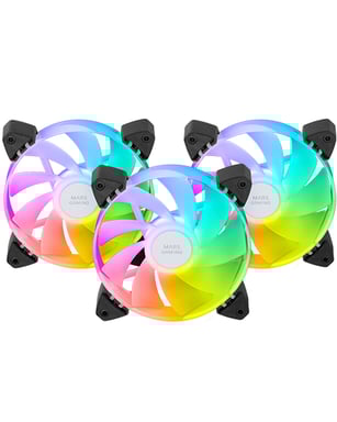 Mars Gaming MF-3AR, Kit 3x Ventiladores 120mm FDB, Aspas Invertidas, Iluminación ARGB 360° Sin Marco, Iluminación Anillo Completa, Ventiladores PC con Compatibilidad Total ARGB, Doble Conector, Negro