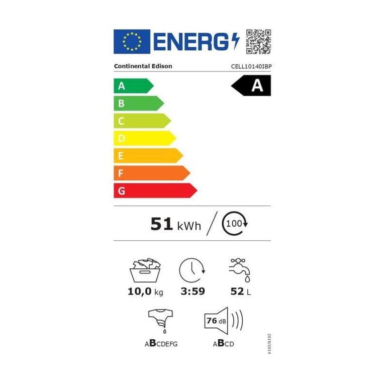 Lave linge hublot CONTINENTAL EDISON CELL10140IBP 10kg Moteur induction 60 cm Classe A 1400 trsmin - vue 4