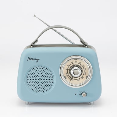 Enceinte/Radio rétro HALTERREGO , RMS 5W, Bluetooth, Radio FM, lecteur USB, Aux IN, Batterie rechargeable, Blue gris