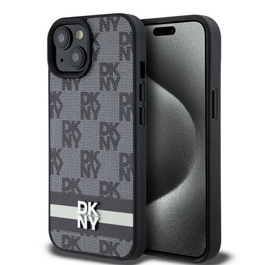 Elegante custodia per iPhone 15 con motivi a piastrelle e a righe