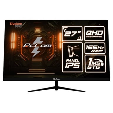 PcCom Elysium Pro 27'' LED IPS QHD 165Hz FreeSync Moniteur Gamer avec HDMI, DisplayPort et Base Pivotante