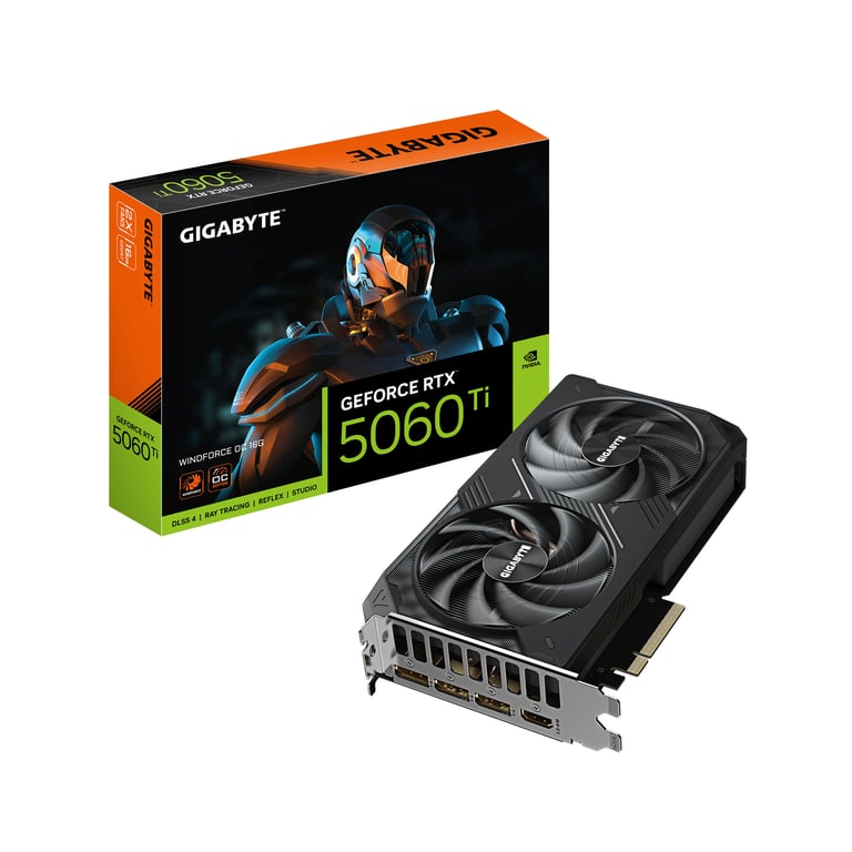 GIGABYTE GeForce RTX 5060 Ti WINDFORCE OC 16G Carte Graphique – GDDR7 128 bits PCI E 5.0 2587 MHz Fréquence du processeur 3 x DisplayPort 1 x HDMI GV N506TWF2OC 16GD Neuf