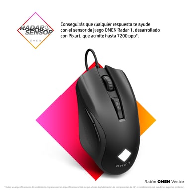 Ratón con cable para juegos OMEN Vector Essential sensor OMEN Radar 1 E Sport 7200 dpi 6 botones programables 8BC52AA#ABB