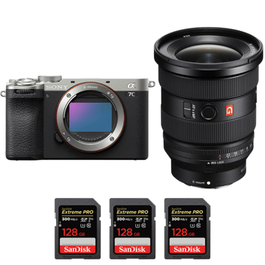 Cámara híbrida Sony A7C II Silver + FE 16-35mm f/2.8 GM II + 3 SanDisk 128GB Extreme PRO UHS-II + Ebook ''20 consejos para fotos que impactan''