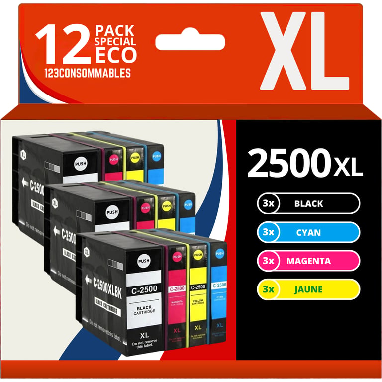 123CONSOMMABLES PGI 2500XL Cartouche Encre Compatible pour Canon PGL 2500 PGI 2500XL PGL2500XL pour Canon Maxify MB5150 MB5450 MB5050 MB5350 MB5050 MB5155 3 / 3 Cyan / 3 / 3 Jaune Neuf
