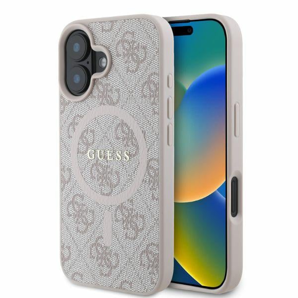 Guess Coque pour iPhone 16 - 4G Ring Classic Classic Logo MagSafe (GUHMP16SG4GFRP)