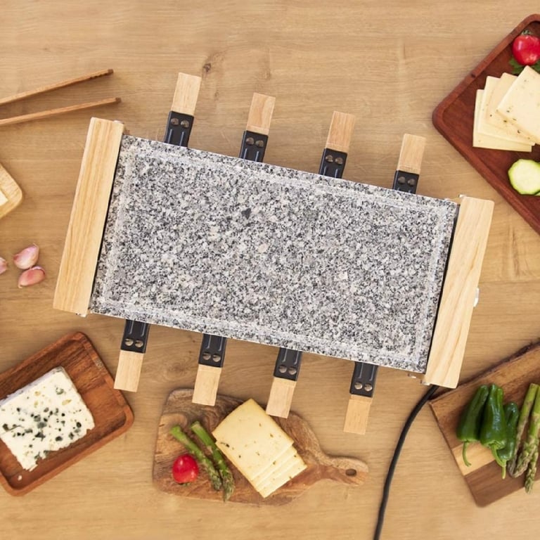 Cecotec Raclette Cheese&Grill 8600 Wood AllStone. Puissance Plaque en pierre naturelle 8 poêlons individuels Thermostat réglable Design amovible - vue 3