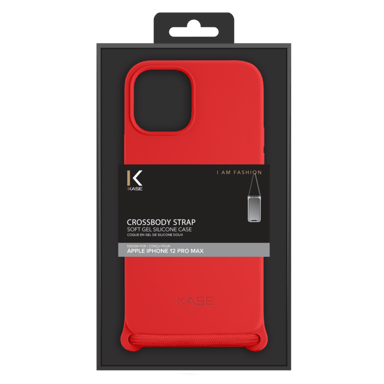 Custodia a tracolla in morbido silicone gel per Apple iPhone 12 Pro Max, rosso fuoco