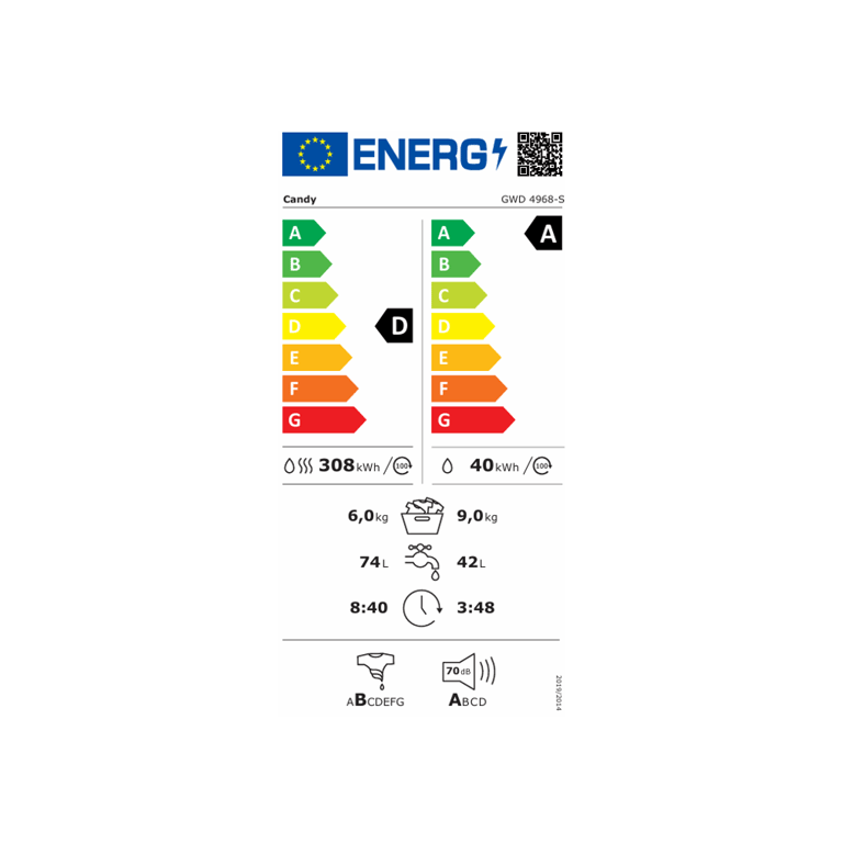 Lave linge séchant CANDY GWD 4968 ProWash&Dry 300 96 kg Induction 1400trsmin Classe D - vue 8
