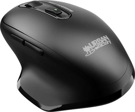 URBAN FACTORY Ratón inalámbrico ergonómico Recargable con doble conexión Bluetooth Negro