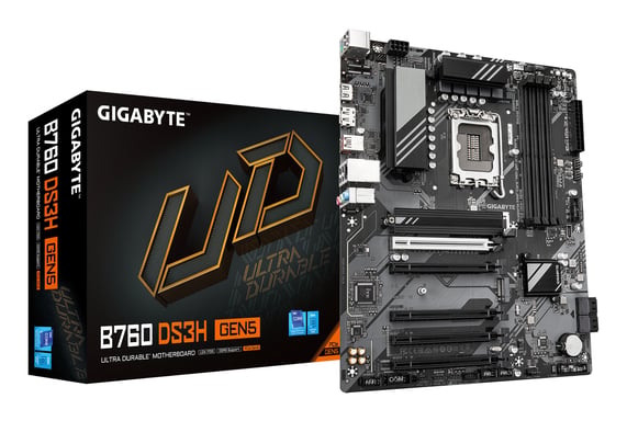 GIGABYTE B760 DS3H GEN5 Placa Base – Compatible con procesadores Intel Core 14ª generación, VRM digital de 8+2+1 fases, hasta 5600 MHz DDR5, 2 x M.2 PCIe 4.0, LAN 1 GbE, USB 3.2 Gen 2x2