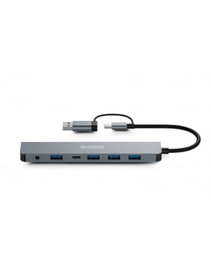 URBAN FACTORY Hub MINEE USB-A/C con 7 Puertos Multi-conector USB 3.0 ultrarrápido de 15 cm Gris