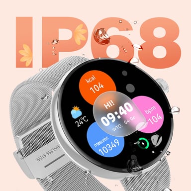 Montre Connectée Femme Élégante Suivi Santé Appel Bluetooth Argent