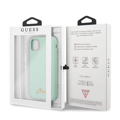 Custodia Guess per iPhone 11 Pro Max in silicone verde logo oro vintage