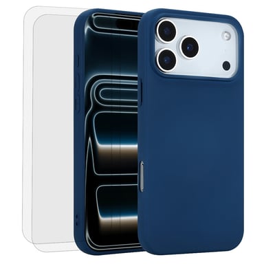 EVETANE Coque iPhone 17 Pro Silicone liquide Bleue + 2 Vitres en Verre trempé Protection écran Antichocs