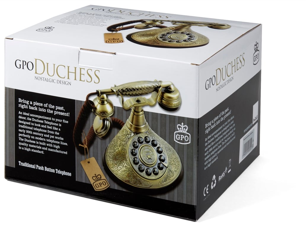 GPO Duchess Téléphone Bouton Poussoir – Téléphone Fixe Rétro, Design élégant UK, Style vintage Or - vue 2