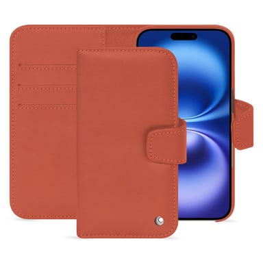 Étui portefeuille cuir Apple iPhone 16 -  - Orange - Cuir vegan