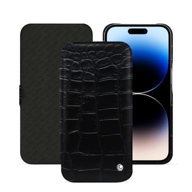Housse cuir Apple iPhone 15 Pro - Rabat horizontal - Noir - Cuir Alligator