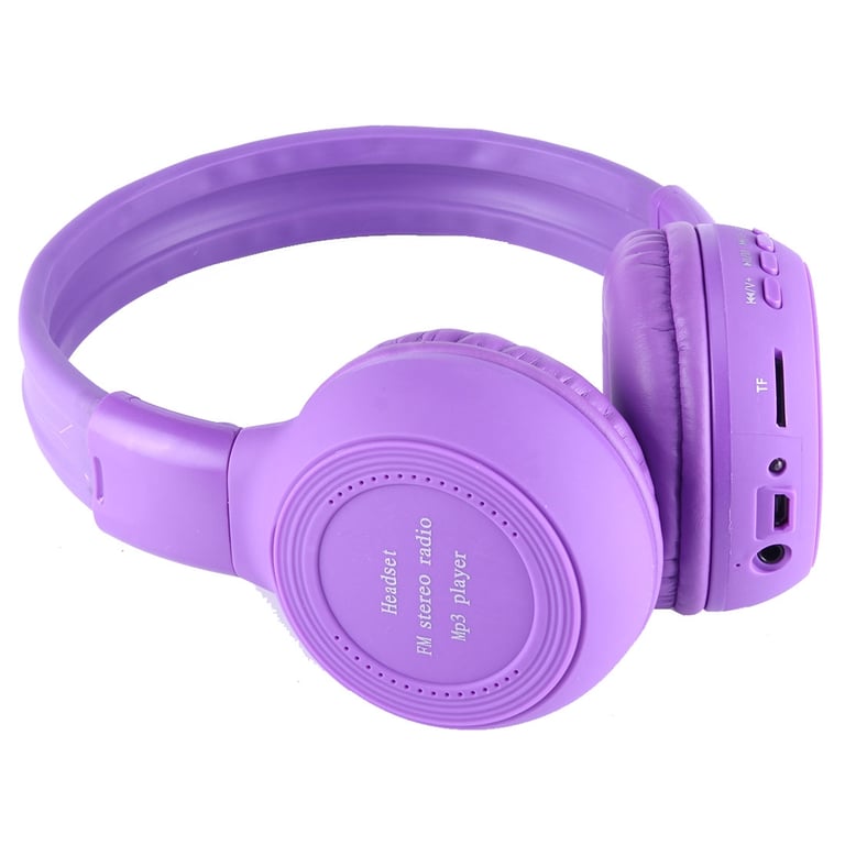 Casque Sans Fil MP3 Audio Stéréo Écran LCD Lecteur Carte Micro SD Fonction  Radio FM violet