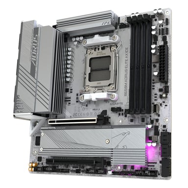 GIGABYTE B650M AORUS ELITE AX ICE Carte mère - AMD Ryzen série 9000, VRM 12+2+2 phases, jusqu'à 8000 MHz DDR5 (OC), 1xPCIe 5.0 + 1xPCIe 4.0 M.2, LAN 2,5 GbE, WIFI 6E, USB 3.2 Gen 2x2